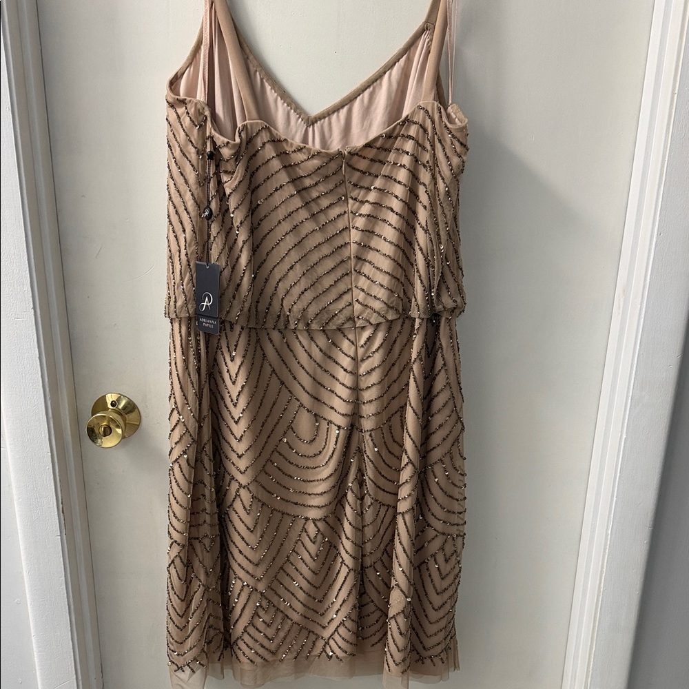 Adrianna Papell Nude Beaded Spaghetti Strap Mini Dress - Picture 3 of 8